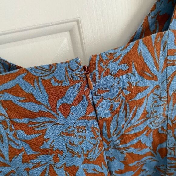 Madewell Sweetheart Mini Dress in Floral 100% Linen Blue Isle Size 4 NWT - Picture 8 of 9